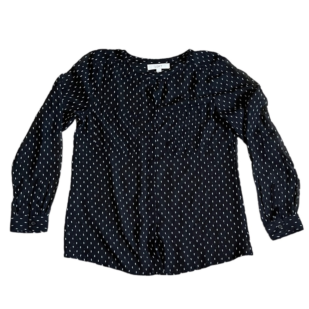 LOFT Black & White Sheer Button Up Blouse | Women’s M